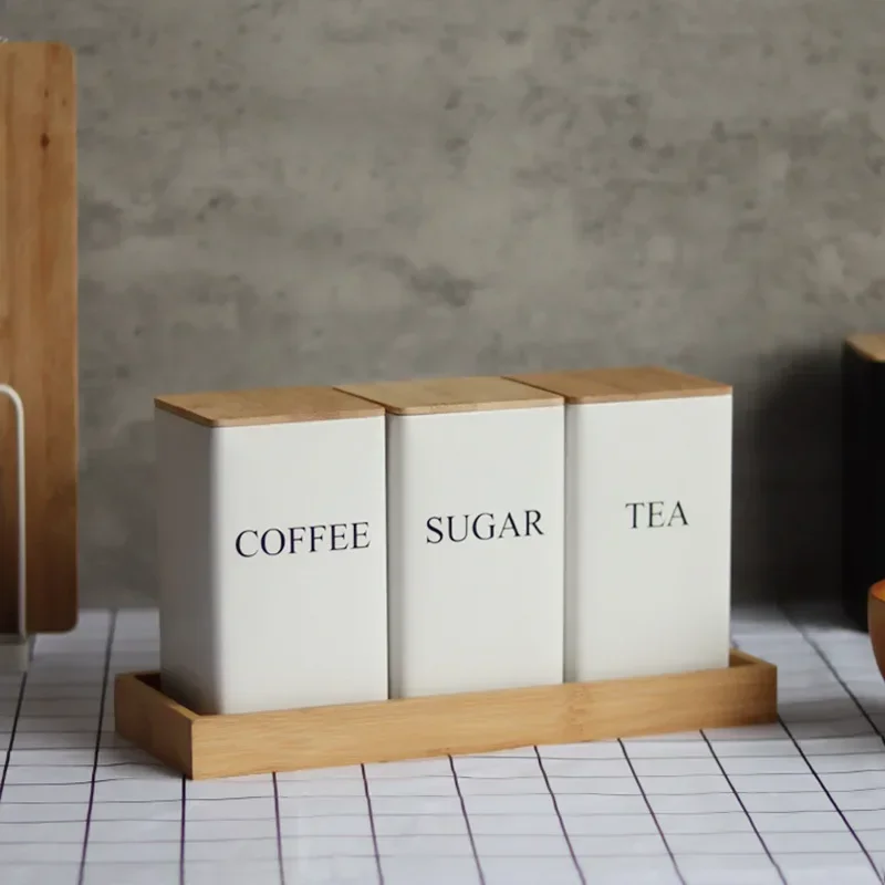 Coffee Bean Storage Airtight Containers for Food Conteiners Simple Style Bamboo Cover Iron Art Tea Can Sugar Bowl Kitchen Items