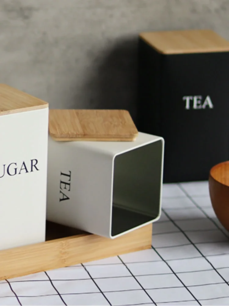 Coffee Bean Storage Airtight Containers for Food Conteiners Simple Style Bamboo Cover Iron Art Tea Can Sugar Bowl Kitchen Items