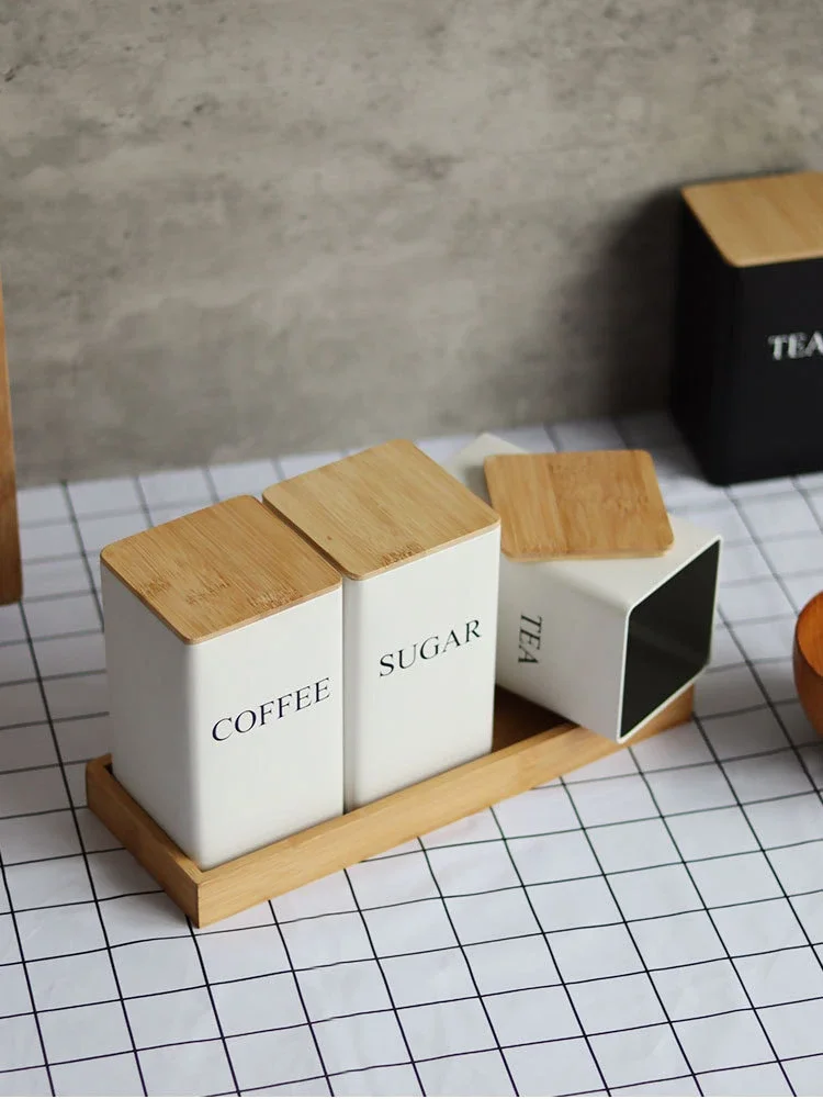 Coffee Bean Storage Airtight Containers for Food Conteiners Simple Style Bamboo Cover Iron Art Tea Can Sugar Bowl Kitchen Items