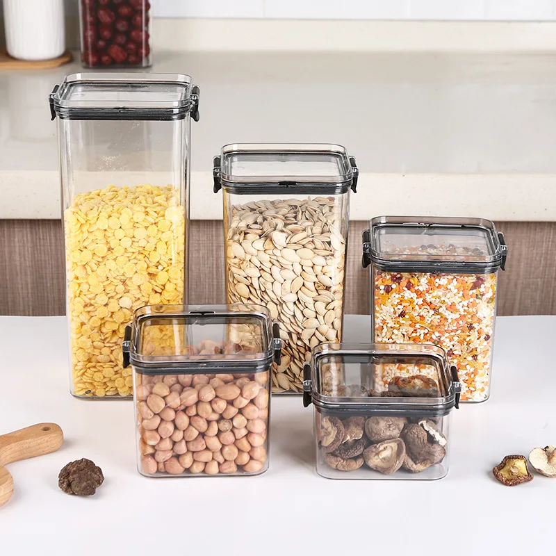 Alternative view of 5Pcs Sets Sealed Jar Food Storage Box Transparent Plastic Kitchen Organizer Multigrain Tank Stackable Dried Sealed Storage Jars