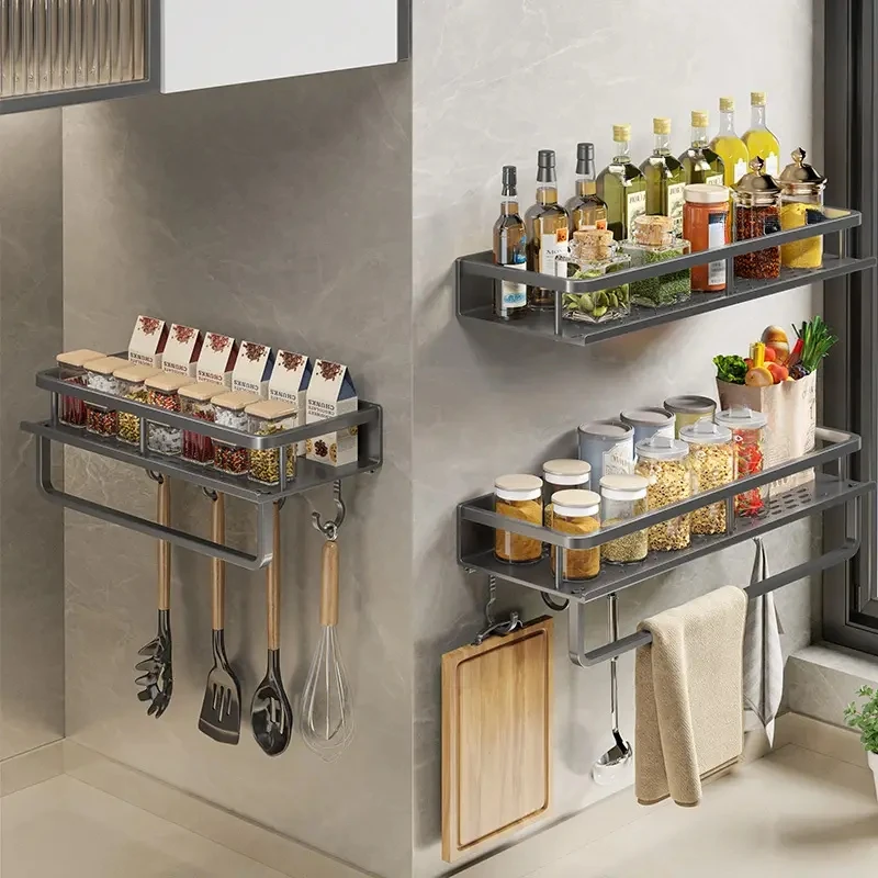 Alternative view of 1 PC Multifunctional Kitchen Rack Spice Storage Rack Wall Mounted Kitchen Utensil Shovel Hook Rack for Kitchen Items Storage