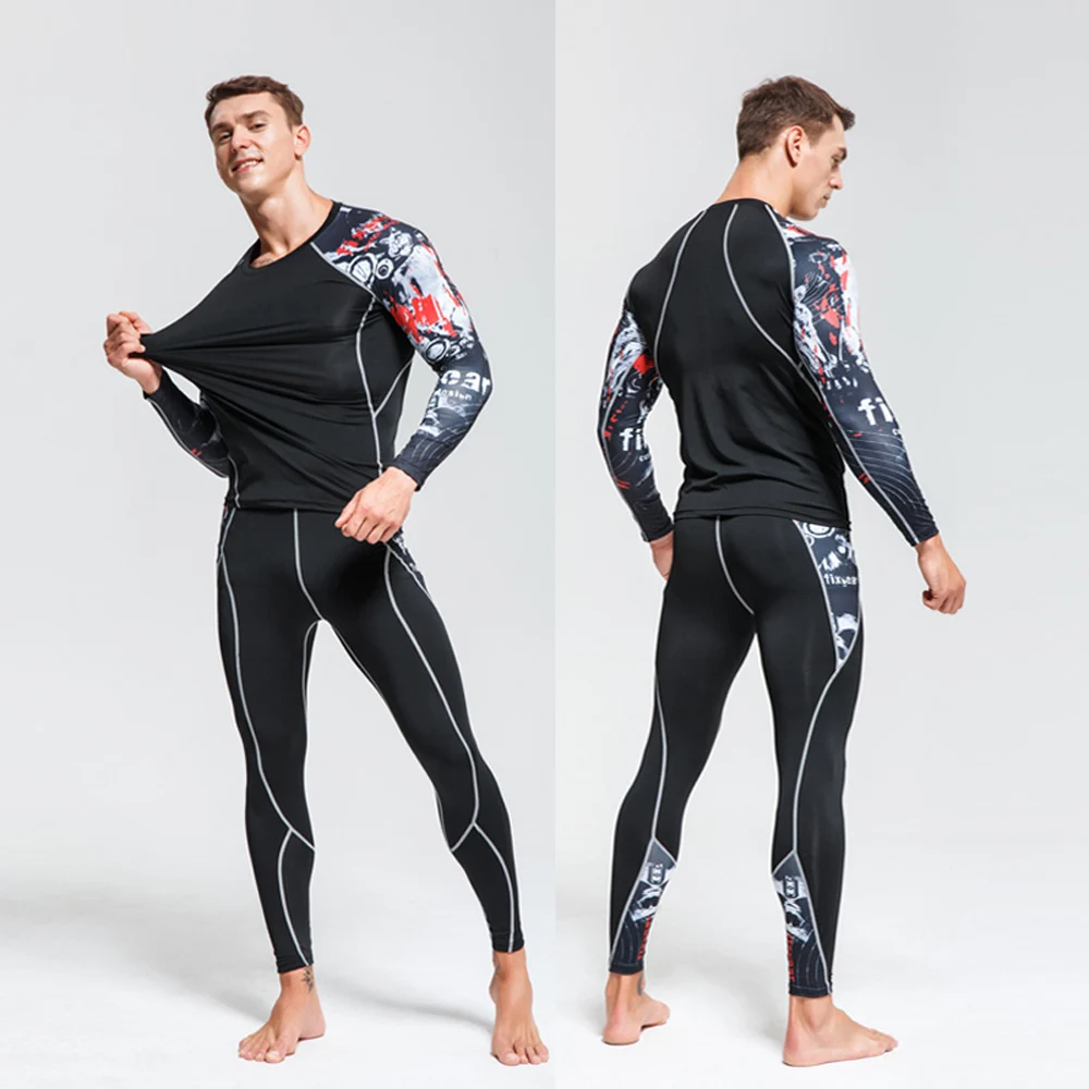 Alternative view of Men's Sports Suit MMA rashgard male Quick drying Sportswear Compression Clothing Fitness Training kit Thermal Underwear leggings