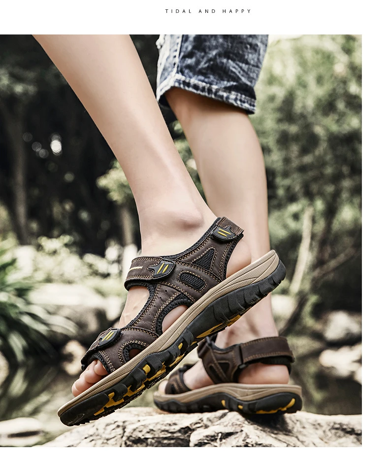 Genuine Leather Men Sandals Summer New Large Size Men Sandals Outdoor Men's Casual Shoes Fashion Sandals Slippers Big Size 38-48