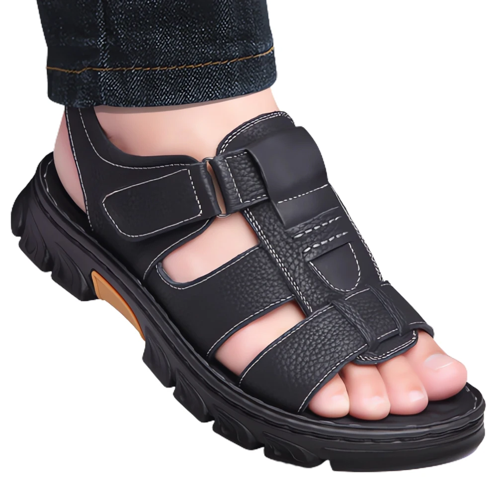 Alternative view of Loveontop Sandals Men's New Beach Shoes Cowhide Slippers Outdoor  Non-slip Thick-soled Leather Sandals for Me