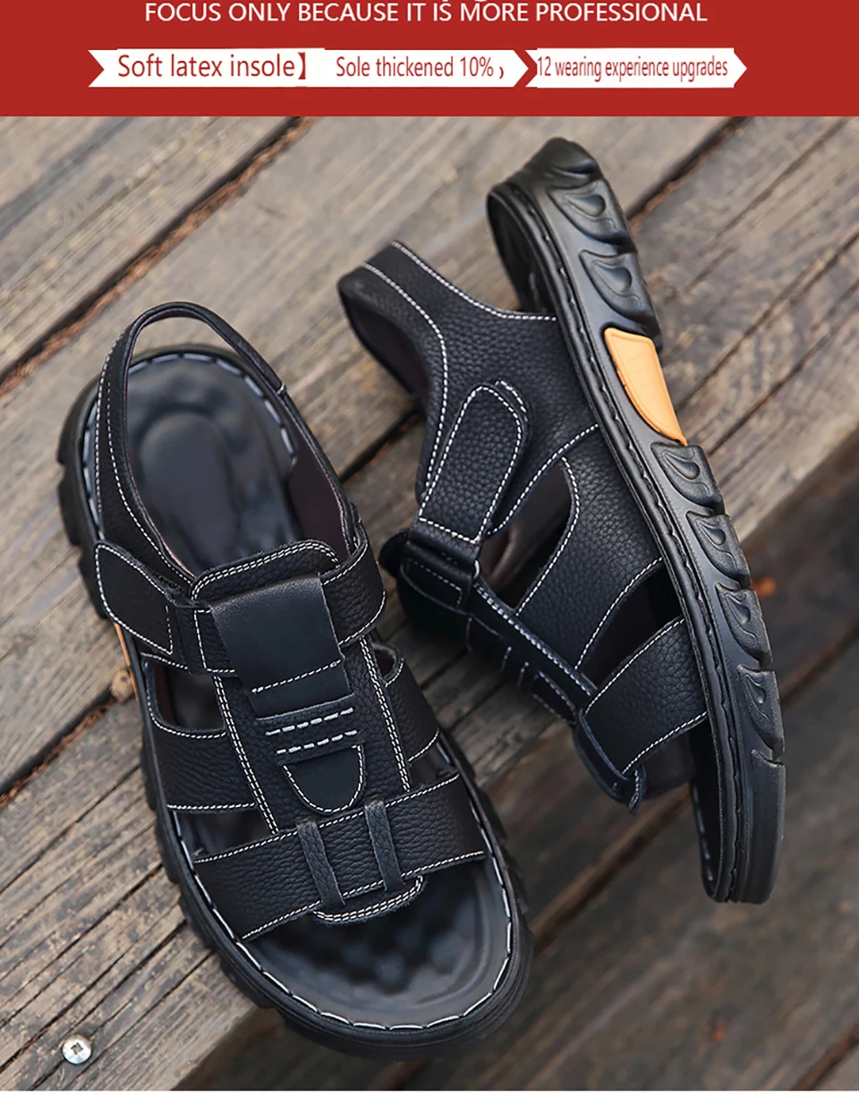 Loveontop Sandals Men's New Beach Shoes Cowhide Slippers Outdoor  Non-slip Thick-soled Leather Sandals for Me