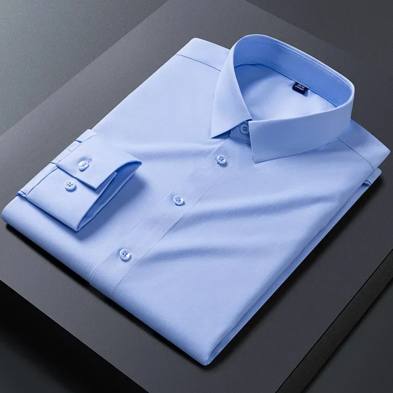 2023 New Stretch Anti-Wrinkle Mens Shirts Long Sleeve Dress Shirts For Slim Fit Camisa Social Business Blouse White Shirt