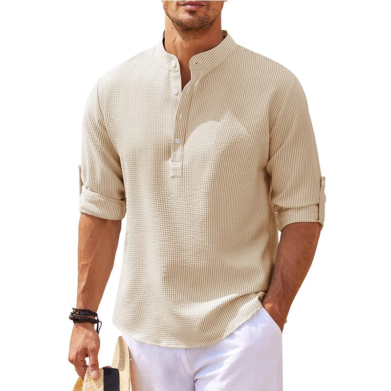 Alternative view of 2024 New Men's Casual Blouse Cotton Linen Shirt Loose Tops Long Sleeve Tee Shirt Spring Autumn Casual Handsome Men's Shirts