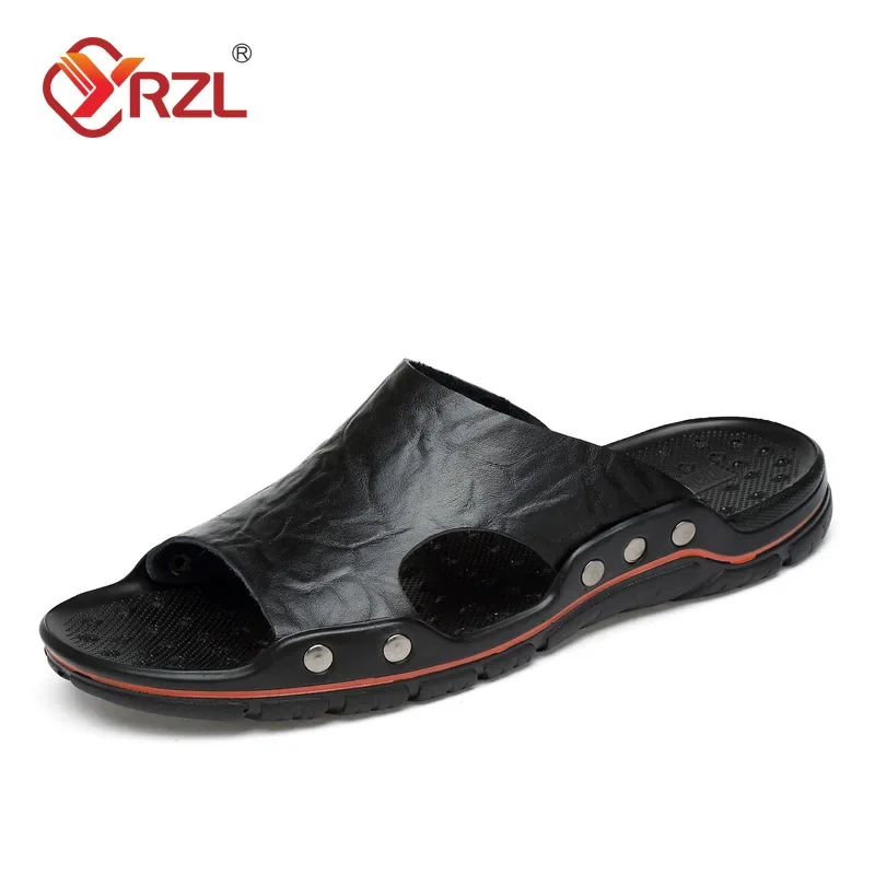 Alternative view of YRZL Sandals Mens Leather Classic Summer Men Slippers Soft Black Slippers PU Leather Slippers Lightweight EVA Slides for Men