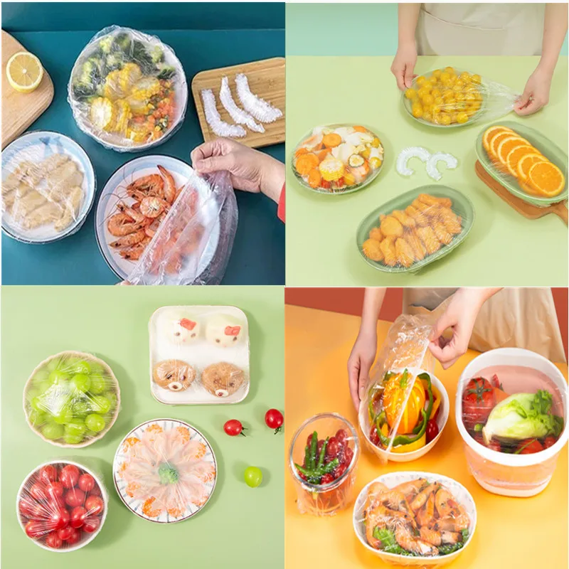 Alternative view of 100PCS Disposable Food Cover Plastic Wrap Kithchen Refrigerator Fruit Food Stretch Protection Flim Dustproof Bowls Cups Caps Bag