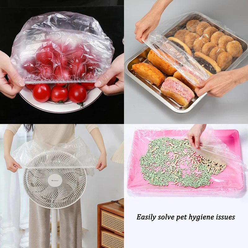 Alternative view of 120/70/52/38CM Disposable Food Cover Saver Dust Food Grade Lids Elastic Plastic Wrap Shoe Cover Shower Headgear Bowls Caps Fresh