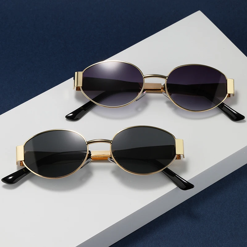 Alternative view of Small Metal Frame Oval Sunglasses For Women 2024 Brand Designer Fashion Luxury Shades UV400 Eyewear Men Vintage Sun Glasses