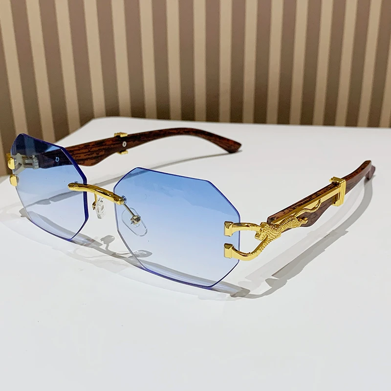 Rimless Square Sunglasses Men With Hexagon Retro Frameless Sun Glasses for Women 2024 Luxury Brand Designer Eyewear UV400 Shades