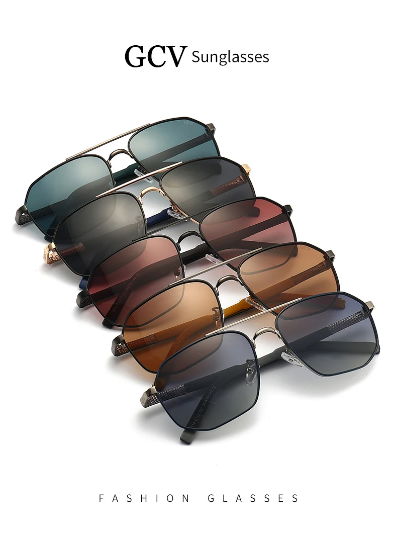 GCV 2021 Brand Classic Pilot Square Polarized Sunglasses Metal Frame Men's Driving Male Sun Glasses Eyewear UV Blocking Luxury