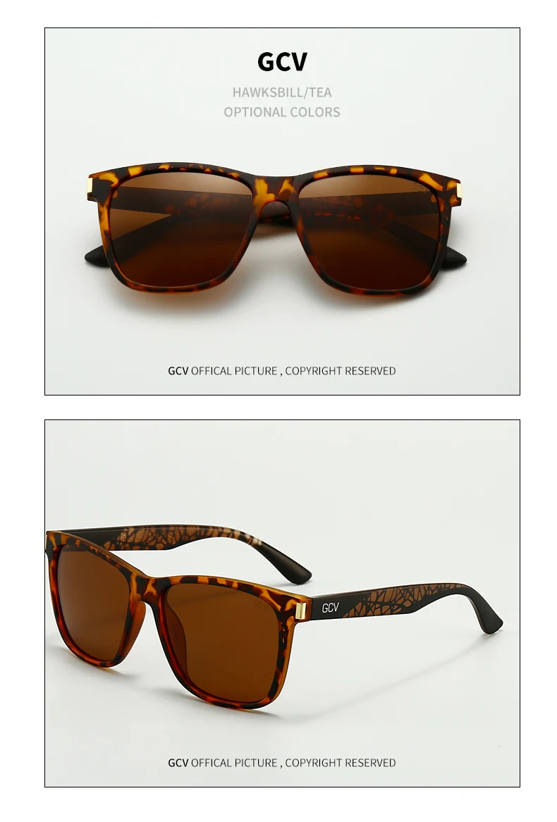 GCV Brand 2021 New Fashion Design Ultralight TR90  Square Frame Polarized Men Women Female Sunglasses Hawksbill Sports Tourism