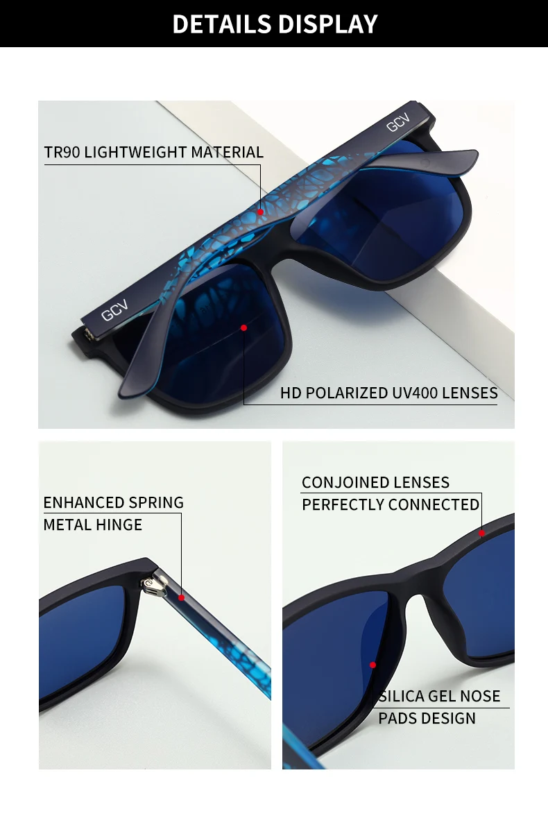 GCV Brand 2021 New Fashion Design Ultralight TR90  Square Frame Polarized Men Women Female Sunglasses Hawksbill Sports Tourism