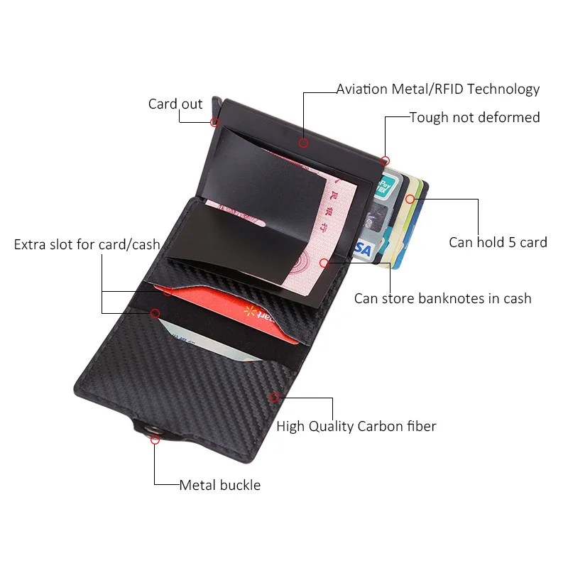 Carbon Fiber Rfid Card Holder Men Women Airtag Wallet Money Bag Leather Purse Thin Wallets For Apple AirTags Tracker Air Tag