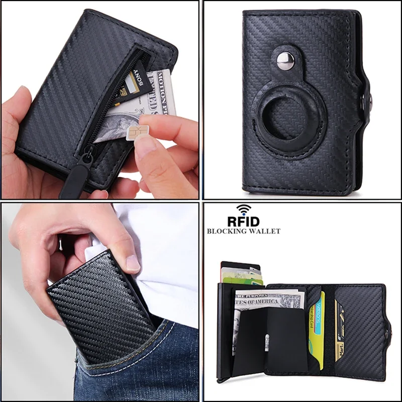 Carbon Fiber Rfid Card Holder Men Women Airtag Wallet Money Bag Leather Purse Thin Wallets For Apple AirTags Tracker Air Tag
