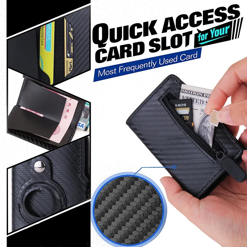 Carbon Fiber Rfid Card Holder Men Women Airtag Wallet Money Bag Leather Purse Thin Wallets For Apple AirTags Tracker Air Tag