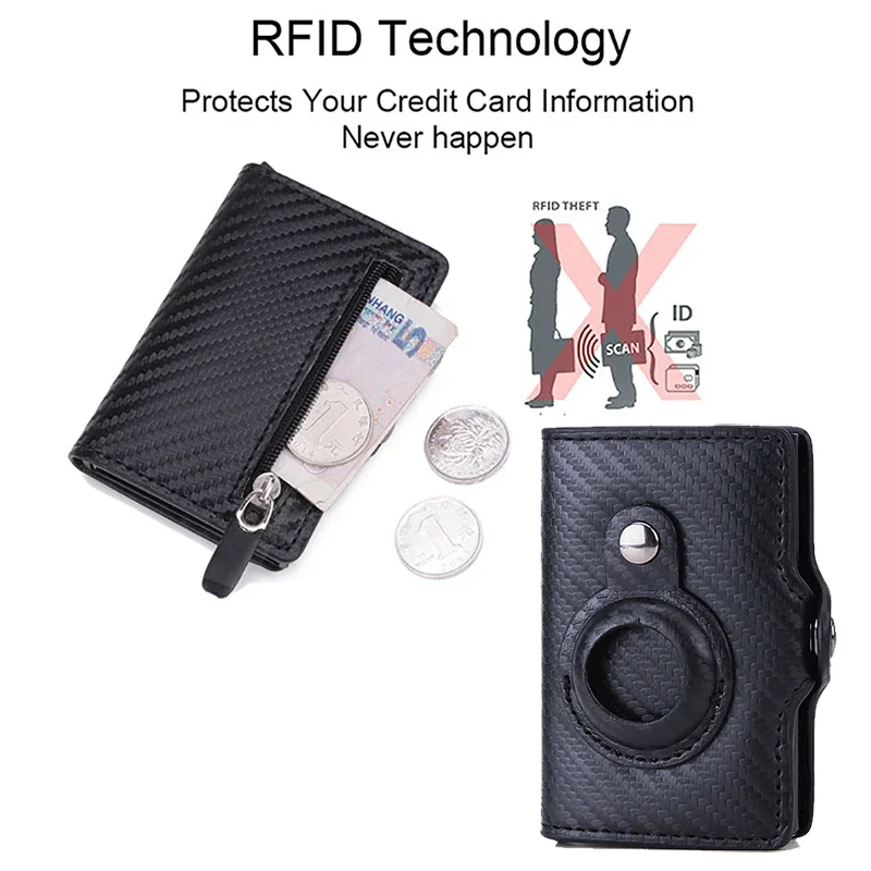 Carbon Fiber Rfid Card Holder Men Women Airtag Wallet Money Bag Leather Purse Thin Wallets For Apple AirTags Tracker Air Tag