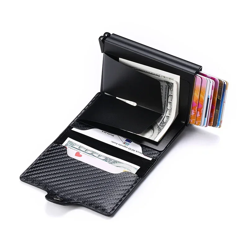 Carbon Fiber Credit Card Holder Men Wallet RFID PU Leather Metal Hasp Wallet Male Purse Minimalist Wolet Gifts for Men Carteiras