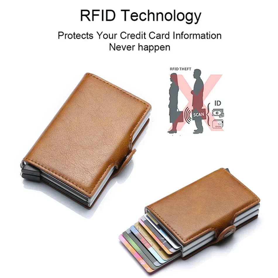 Alternative view of Carbon Fiber Credit Card Holder Men Wallet RFID PU Leather Metal Hasp Wallet Male Purse Minimalist Wolet Gifts for Men Carteiras