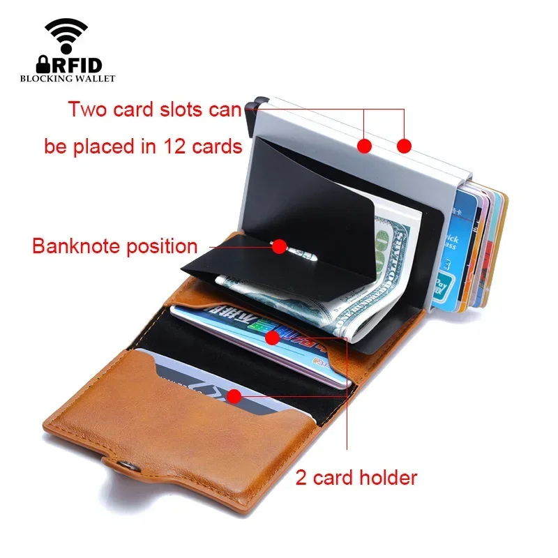 Carbon Fiber Credit Card Holder Men Wallet RFID PU Leather Metal Hasp Wallet Male Purse Minimalist Wolet Gifts for Men Carteiras