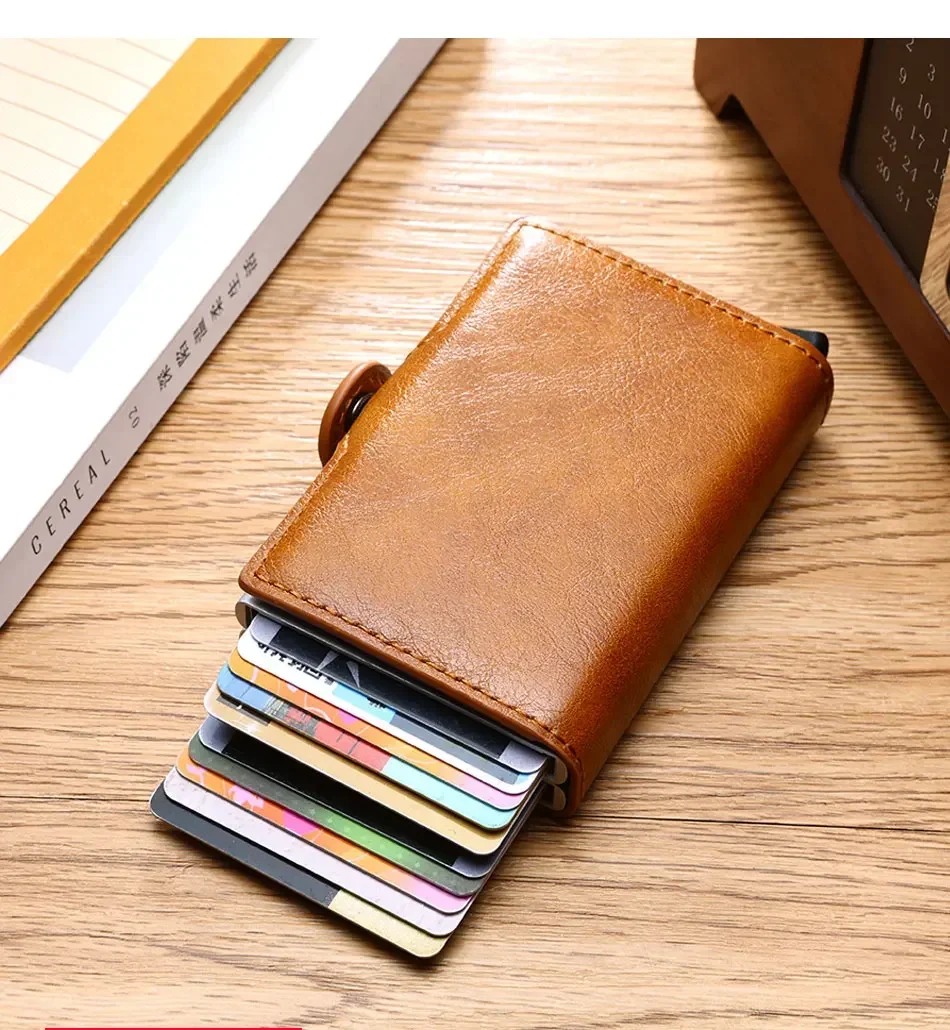 Carbon Fiber Credit Card Holder Men Wallet RFID PU Leather Metal Hasp Wallet Male Purse Minimalist Wolet Gifts for Men Carteiras
