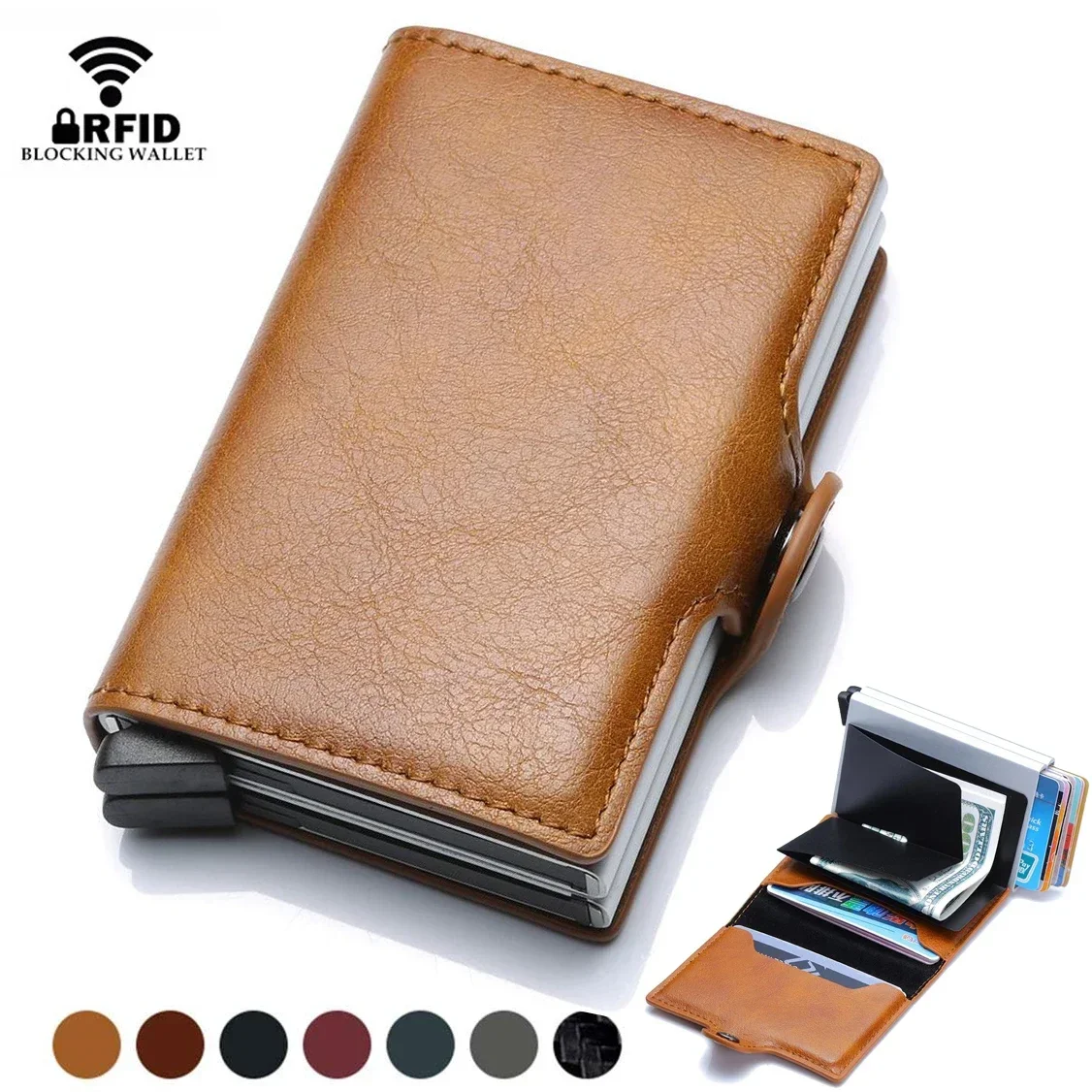 Carbon Fiber Credit Card Holder Men Wallet RFID PU Leather Metal Hasp Wallet Male Purse Minimalist Wolet Gifts for Men Carteiras