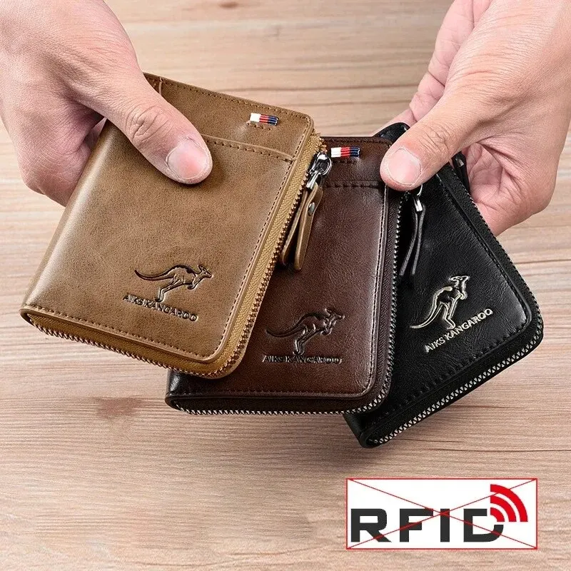 Alternative view of Mens Wallet Leather Business Card Holder Zipper Purse Luxury Wallets for Men RFID Protection Purses Carteira Masculina Luxury