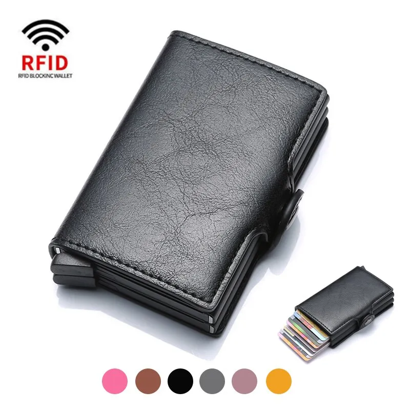 Antitheft Rfid Credit Card Holder Wallets Men Leather Aluminum Box Metal Male Purse Bag Small Cardholder Case Minimalist Wallet