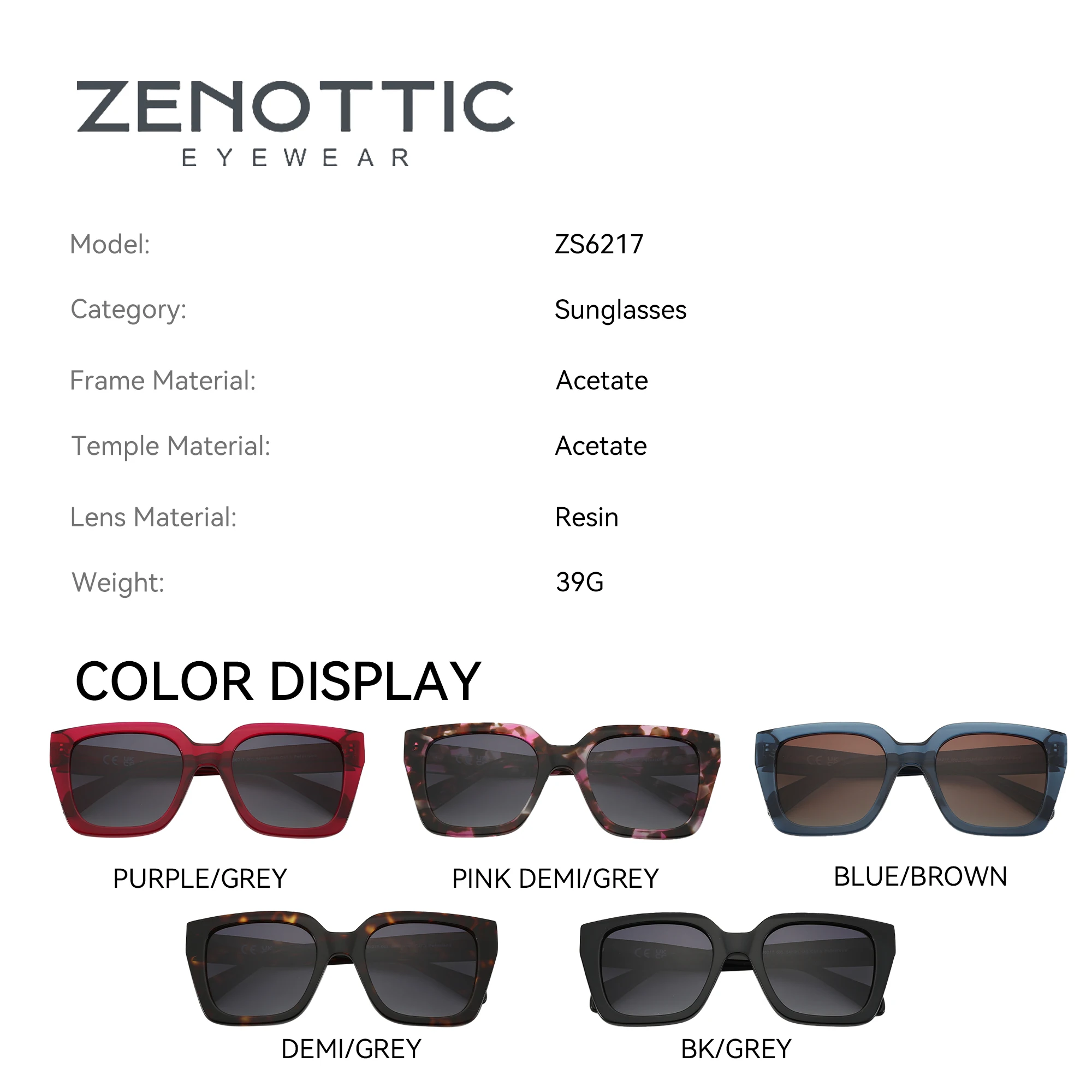 Alternative view of ZENOTTIC 2024 Trend Square Polarized Sunglasses Women Uv400 Protection Shade Ultra Light Acetate Fashion Sun Glasses ZS6217