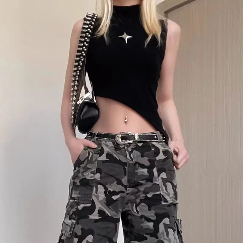 Y2K Crop Knit Top e-girl Women Sleeveless Asymmetrical Hem High Neck Stretchy Fitted Sweater Vest Summer 90s Outfit Y2K Crop Knit Top e-girl Women Sleeveless Asymmetrical Hem High Neck Stretchy Fitted Sweater Vest Summer 90s Outfit