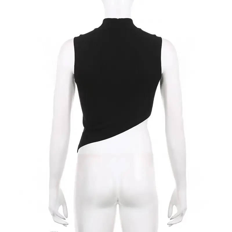 Y2K Crop Knit Top e-girl Women Sleeveless Asymmetrical Hem High Neck Stretchy Fitted Sweater Vest Summer 90s Outfit Y2K Crop Knit Top e-girl Women Sleeveless Asymmetrical Hem High Neck Stretchy Fitted Sweater Vest Summer 90s Outfit