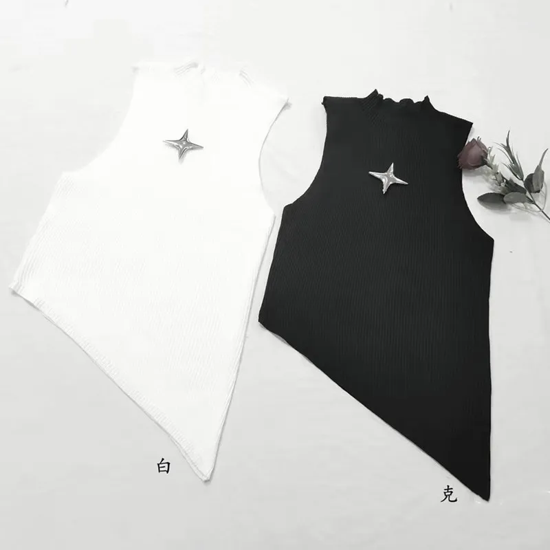 Y2K Crop Knit Top e-girl Women Sleeveless Asymmetrical Hem High Neck Stretchy Fitted Sweater Vest Summer 90s Outfit Y2K Crop Knit Top e-girl Women Sleeveless Asymmetrical Hem High Neck Stretchy Fitted Sweater Vest Summer 90s Outfit