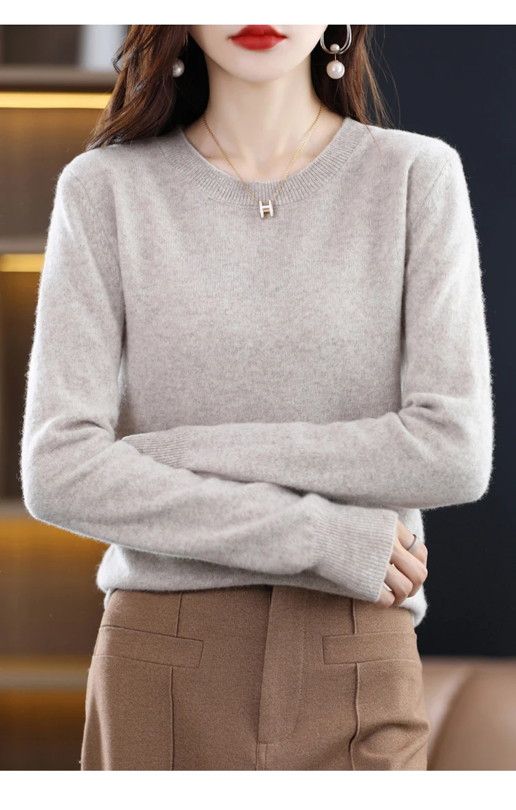 Autumn and winter new cashmere sweater 100% pure wool ladies O-neck knit pullover fashion loose warm bottoming shirt top