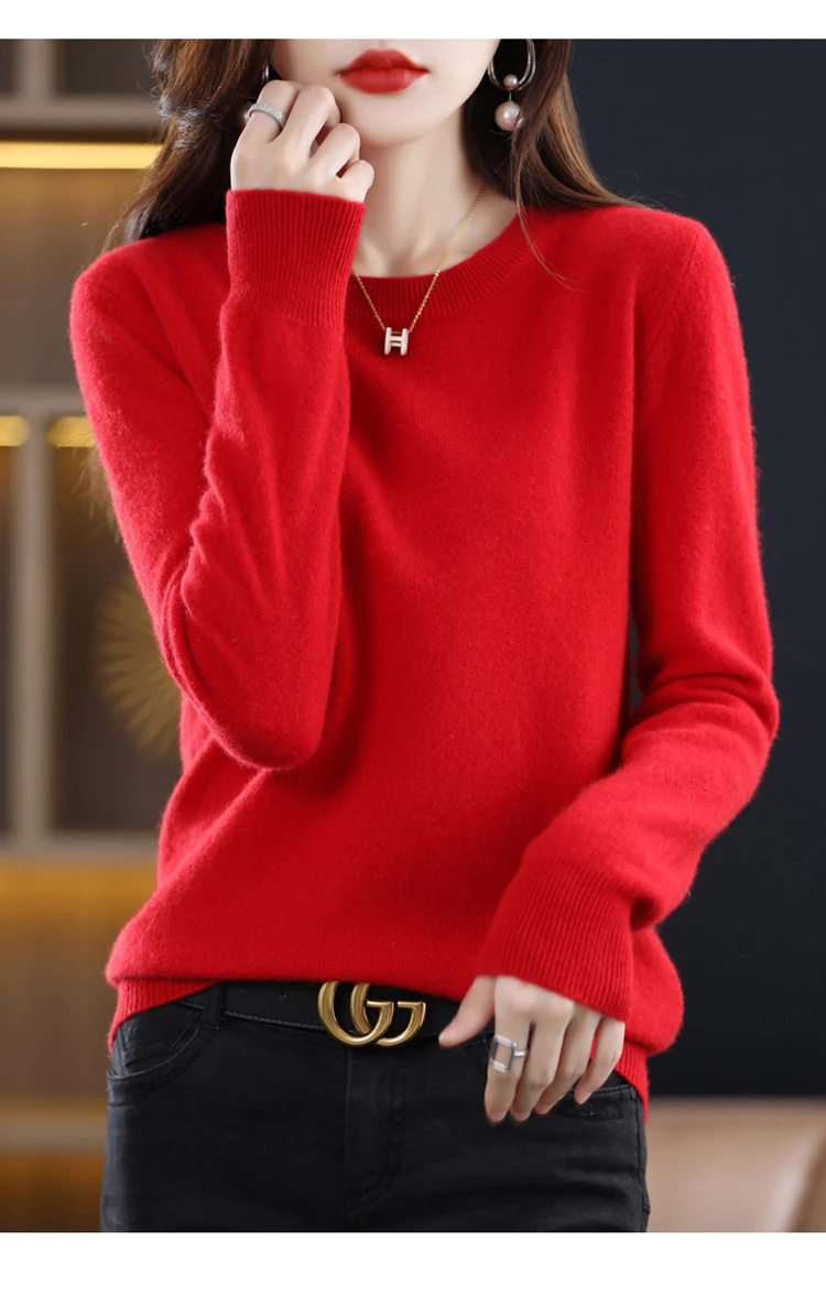 Autumn and winter new cashmere sweater 100% pure wool ladies O-neck knit pullover fashion loose warm bottoming shirt top