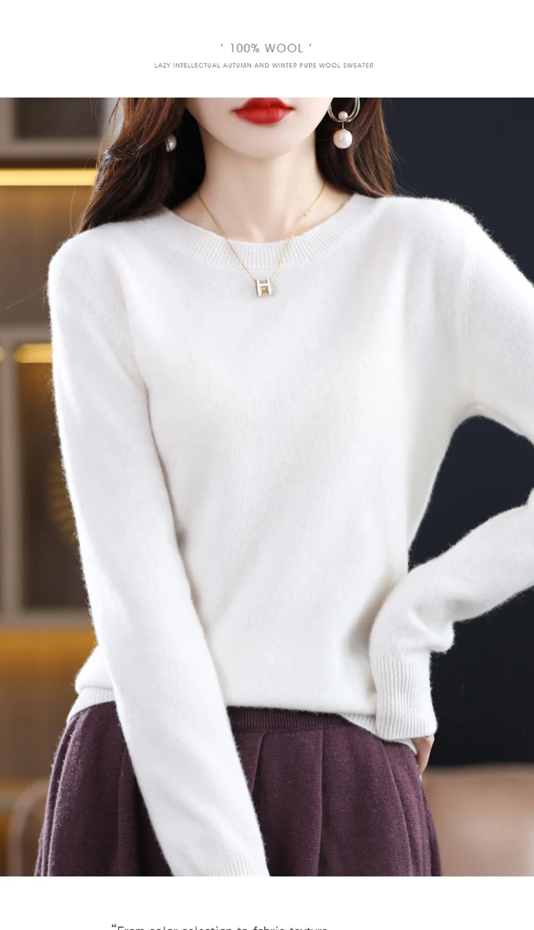 Autumn and winter new cashmere sweater 100% pure wool ladies O-neck knit pullover fashion loose warm bottoming shirt top