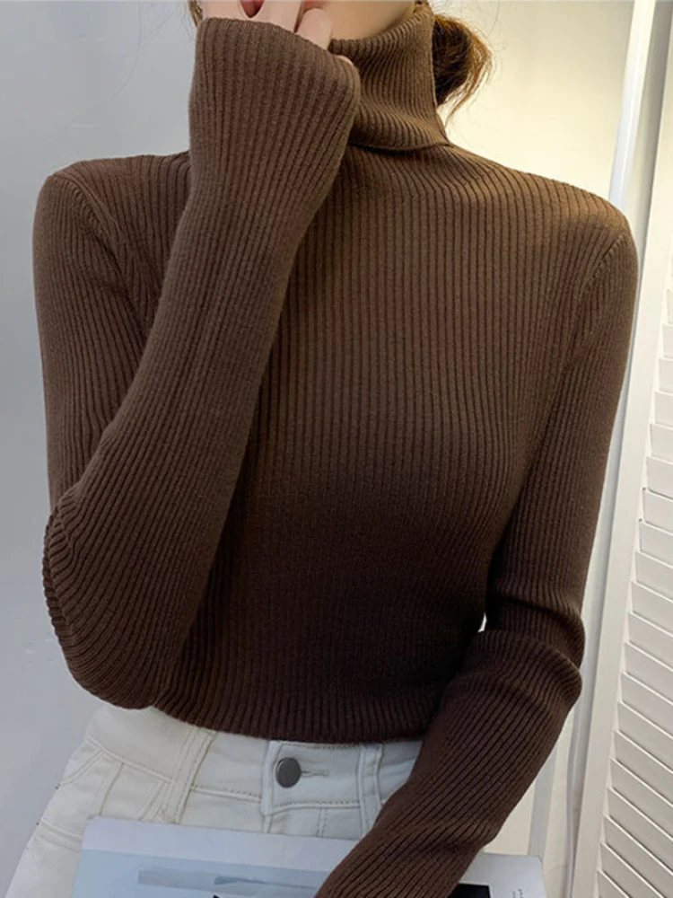 Alternative view of ZOKI New 2023 Women Pullover Turtleneck Sweater Autumn Long Sleeve Slim Elastic Korean Simple Basic Cheap Jumper Solid Color Top
