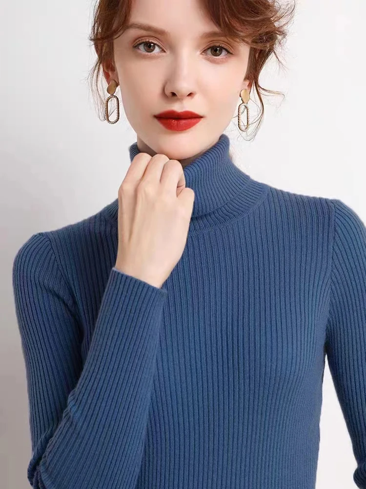 Alternative view of New Turtleneck Jumper Woman Knitted Blouses Fashion Ladies Sweaters Winter Thermal Striped Long Sleeve Autumn Warm Tops Bacis