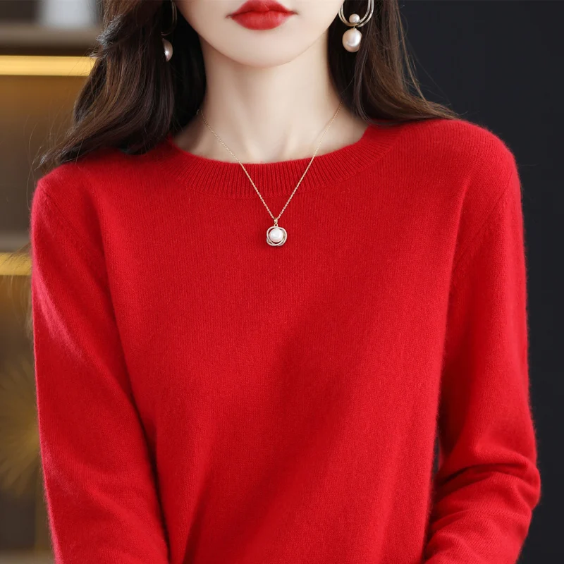 Alternative view of 100% pure wool cashmere sweater women's O-neck pullover casual knit top autumn and winter women's coat Korean fashion