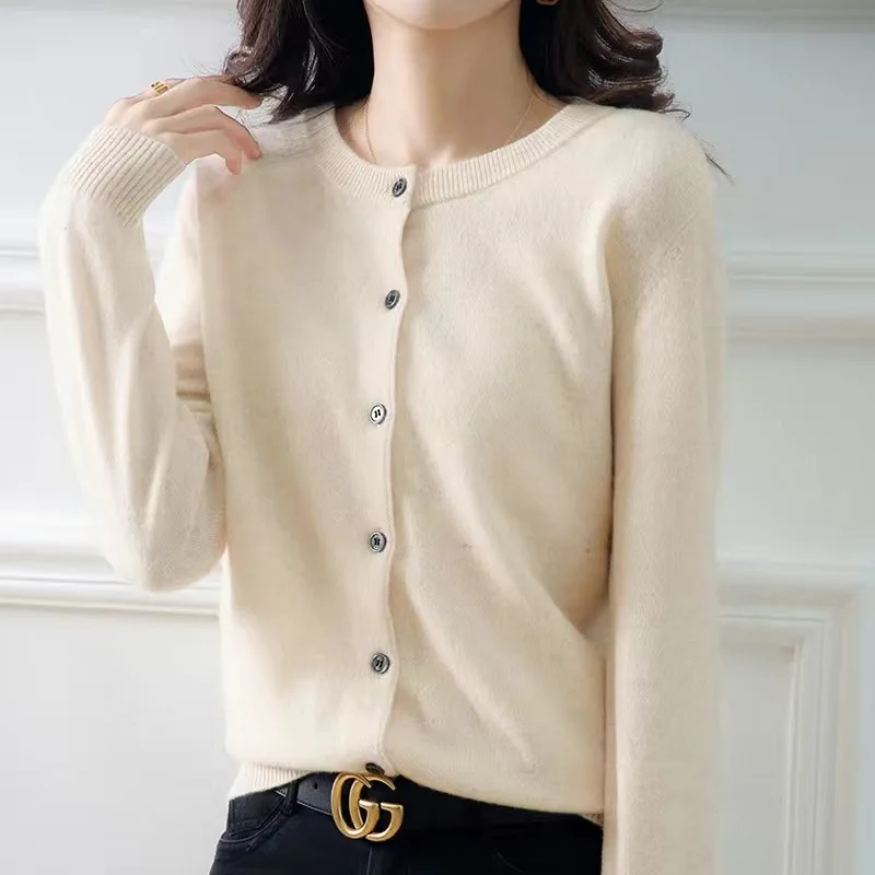 Alternative view of Women Cardigans Sweater O-neck Spring Autumn Knitted Cashmere Cardigans Solid Single Breasted Womens Sweaters DF4934