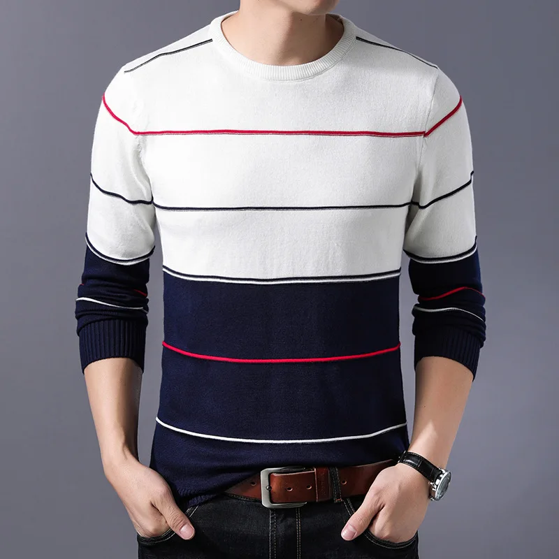 Alternative view of 2024 Casual Men's Sweater O-Neck Striped Slim Fit Knittwear Autumn Winter Mens Sweaters Pullovers Pullover Men Pull Homme M-3XL
