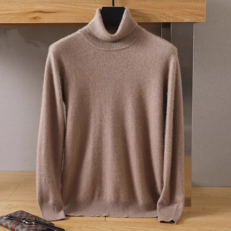 Alternative view of Men's 100% pure Mink velvet Cashmere Sweater High Lapels Pullovers Knitted Winter New Tops Long Sleeve High-End Jumpers