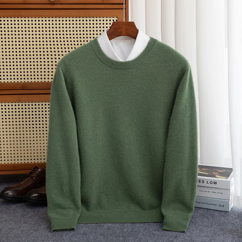 Alternative view of New 100% Pure Wool Sweater Men's Autumn Winter O-Neck Pullovers Business Casual Base Shirt Knit High-Grade Warm Male Jumper