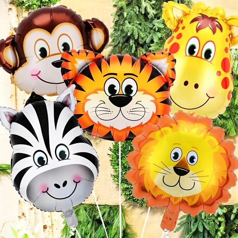 Alternative view of 5pcs Jungle Safari Animals Head Foil Balloons Tiger Zebra Giraffe Lion Monkey Birthday Party Decorations Supplies Baby Shower