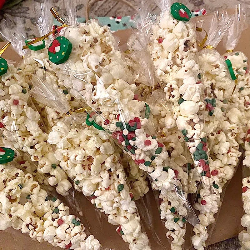 50pcs Clear Cone Candy Storage Bags Cones Transprant Plastic Bag Popcorn Candy Bags for Baby Shower Wedding Party Bags Supplies