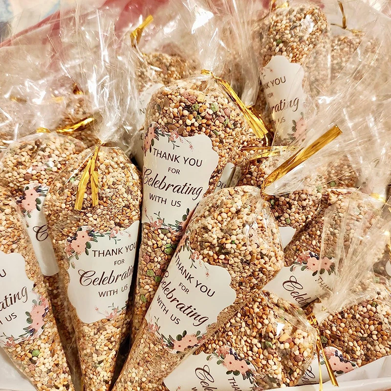 50pcs Clear Cone Candy Storage Bags Cones Transprant Plastic Bag Popcorn Candy Bags for Baby Shower Wedding Party Bags Supplies