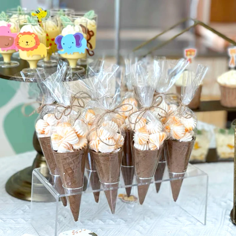 50pcs Clear Cone Candy Storage Bags Cones Transprant Plastic Bag Popcorn Candy Bags for Baby Shower Wedding Party Bags Supplies