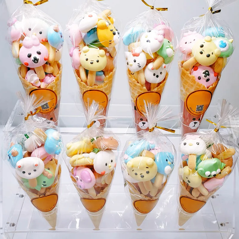 50pcs Clear Cone Candy Storage Bags Cones Transprant Plastic Bag Popcorn Candy Bags for Baby Shower Wedding Party Bags Supplies