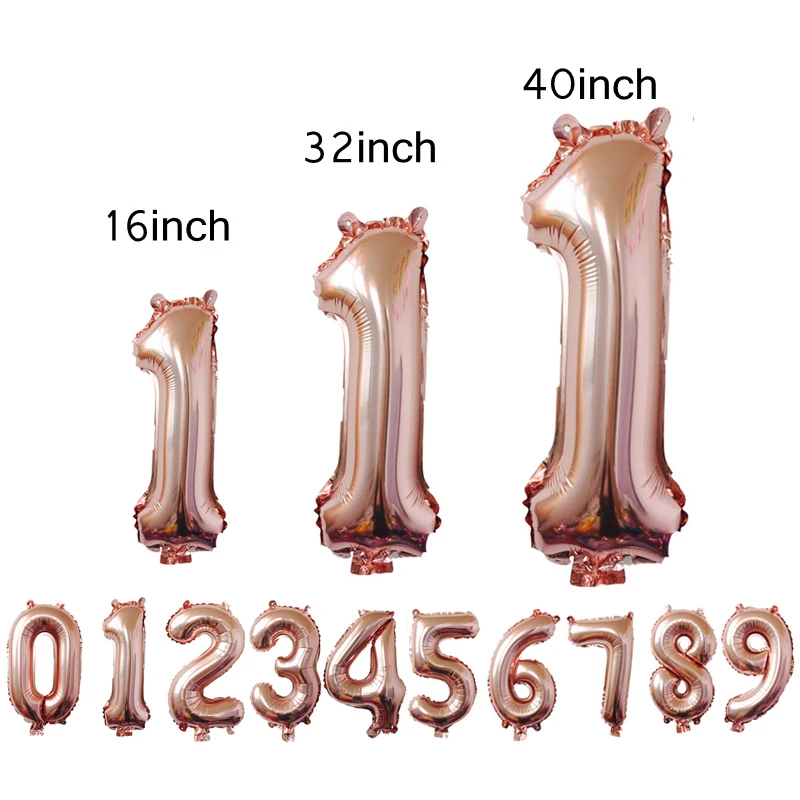 Alternative view of 16 32 40 Inch Number Balloons Foil Ballon Rose Gold Digital Globos Wedding happy Birthday Party Decoration Baby Shower Supplies
